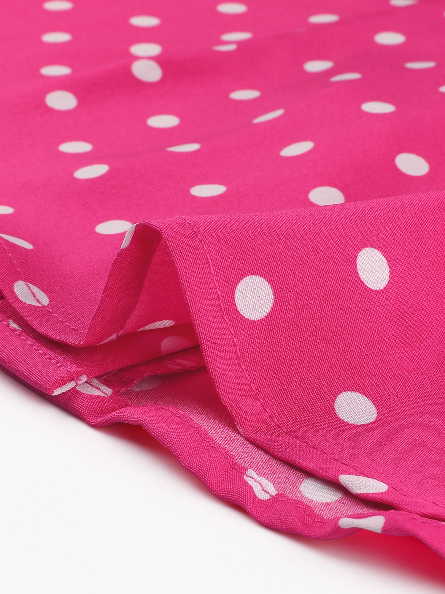 DARING DIVA Women's Polka Dots 3/4 Sleeve Button Blouse Top Medium Hot Pink