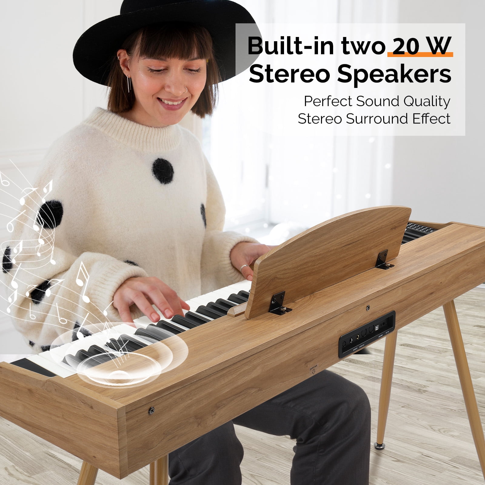 88 Key Standard Full Weighted Keyboards Digital Piano with Metal Stand, Power Adapter, Triple Pedals, Headphone，for All Experience, Natural Wood