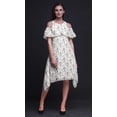 thumbnail image 3 of Bimba White Bird Printed Womens Ruffle Front Cold Shoulder Swing Shift Dress - XXX-Large, 3 of 6