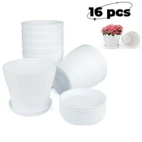 16 Pcs Plastic Planters,4"Small Flower Plant Pots,Mini Indoor Flower Seedlings Nursery Pot/Planter/Flower Pot with Trays/Pallets,Decorative Gardening Containers for Office House Desk(White)