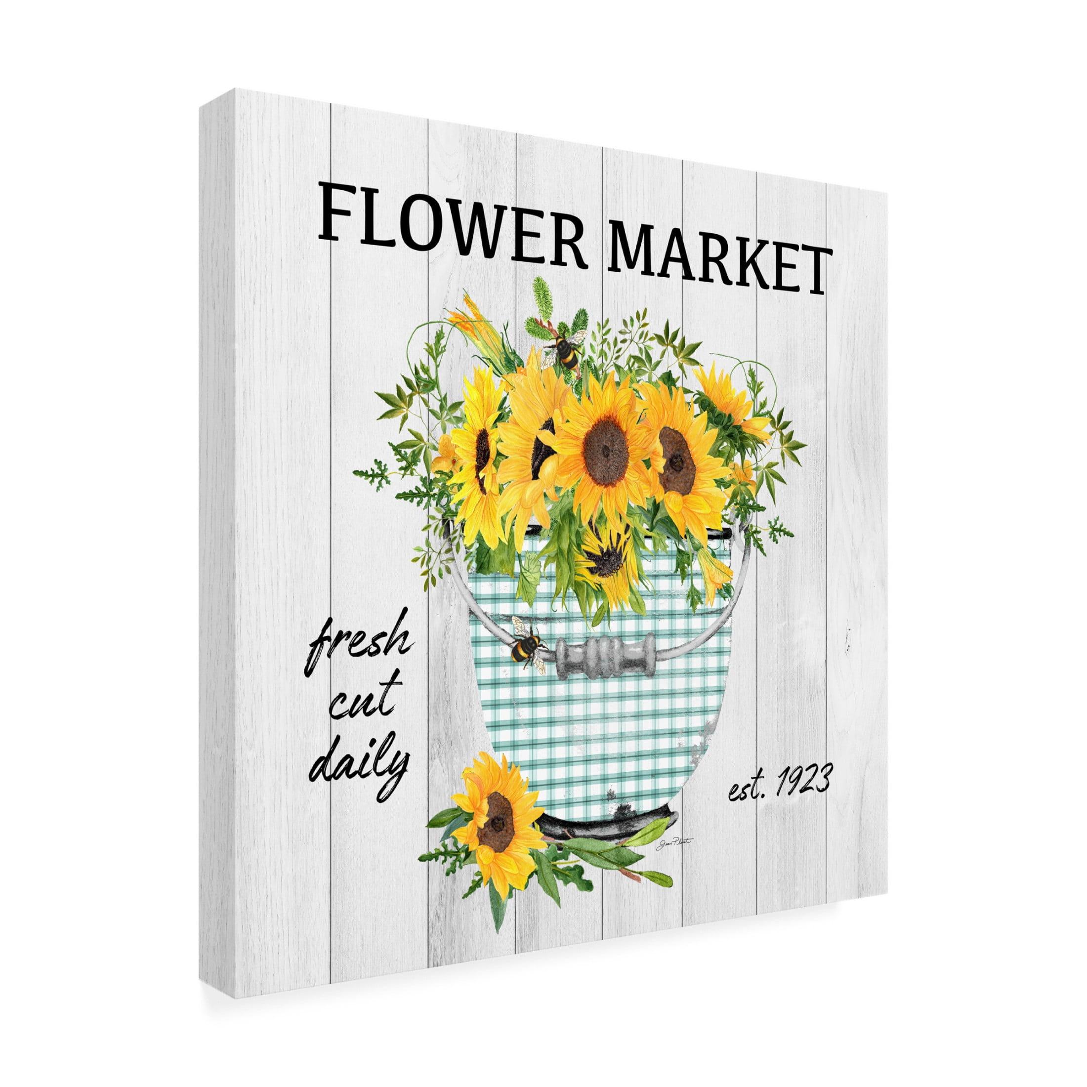 Canvas Wall Art - Jean Plout 'Farm Market Sunflowers C' Wall Art for Living Room, Bedroom, or Office Décor by Trademark Fine Art - 14 x 14 Inches