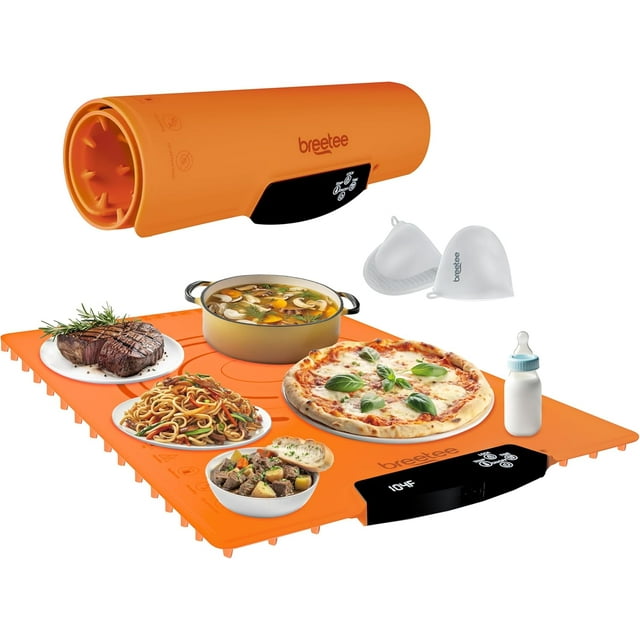 Electric Food Warming Mat – Silicone Heating Mat for Food 9 Temperature Settings - Roll Up Warming Mat for Food Portable Food Warmer Mat - Warming Trays for Buffets Party Home Orange