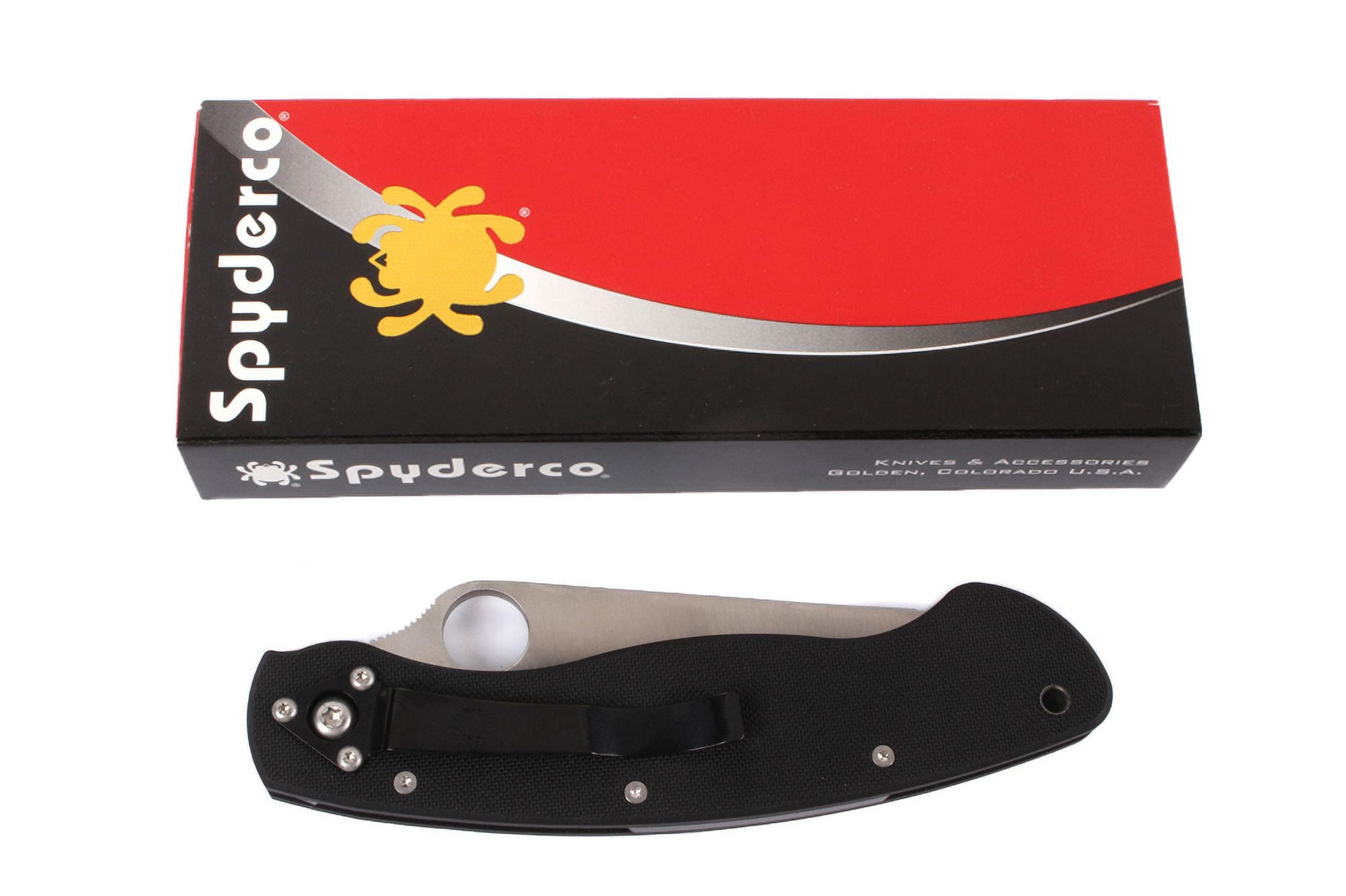 Spyderco Military Model Black Folding Pocket Knife Plain Blade Edge - C36GPE