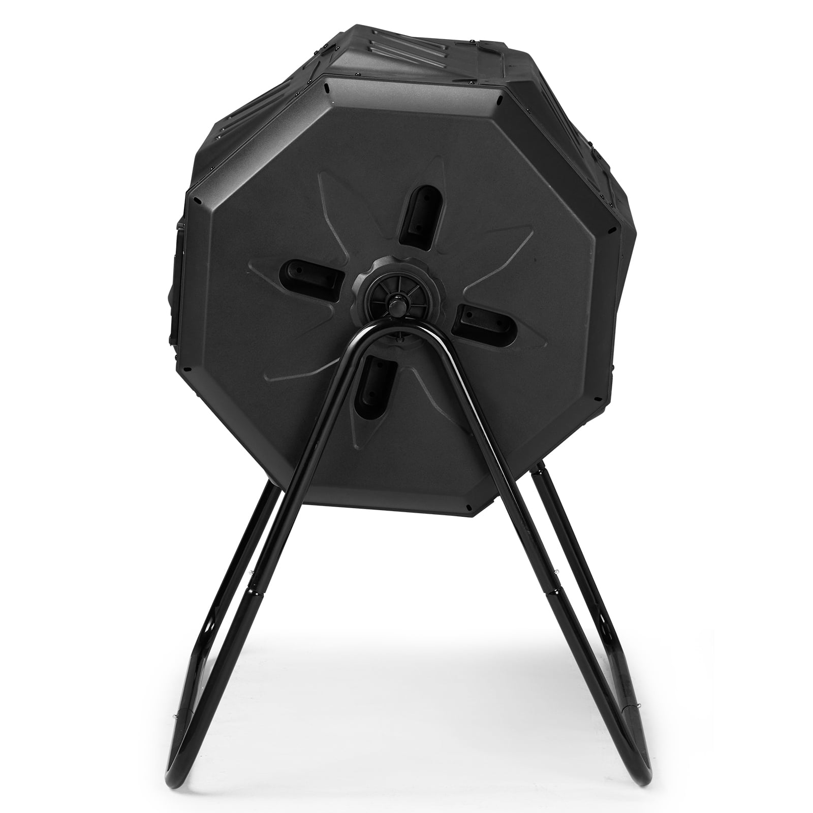 Outdoor Compost Tumbler Dual Chamber, Outdoor Tumbling Composter Dual Rotating Batch Compost Bin, 42 Gallon, Black