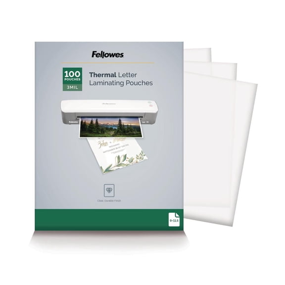 Fellowes Thermal Laminating Pouches - Letter, 3 Mil, 100 Pack, Clear Plastic