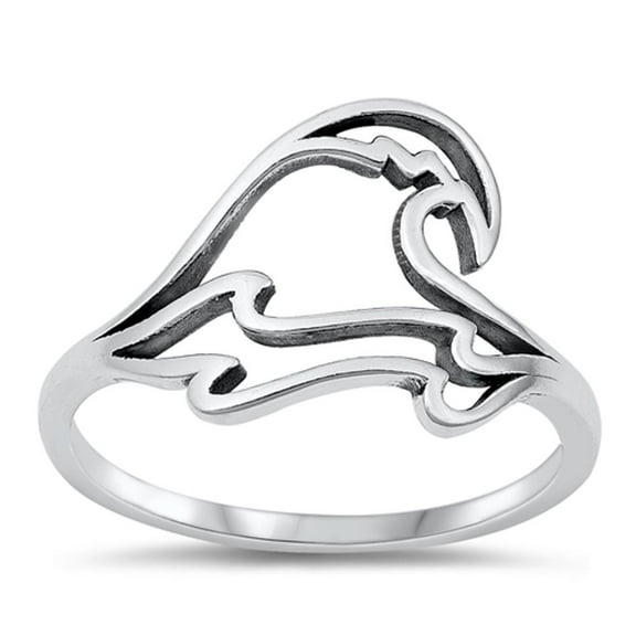 Unique Wave Ocean Beach Ring .925 Sterling Silver Band Jewelry Female Male Unisex Size 9