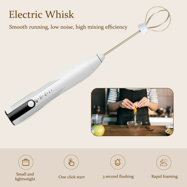 ALLOET Electric Whisk 14000rpm Mini Drink Mixer 1500mAh USB Rechargeable White 4pcs
