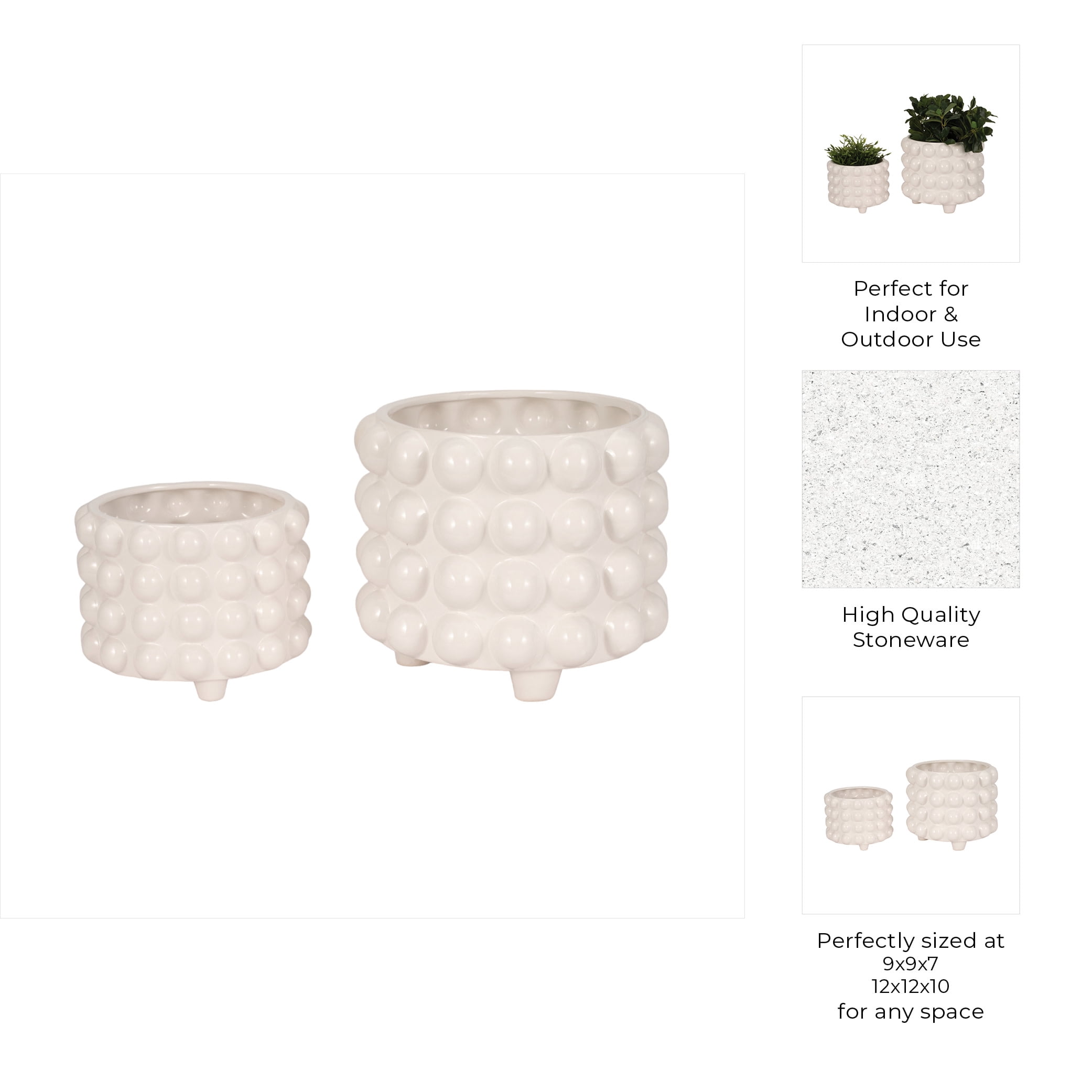 Round Bubble Flower Pots for Home Decor - Ceramic Planters with Texture for Outdoor and Indoor Plants  - Garden Plant Pots for Living Room or Patio Display - Set of 2, 10", 7", White