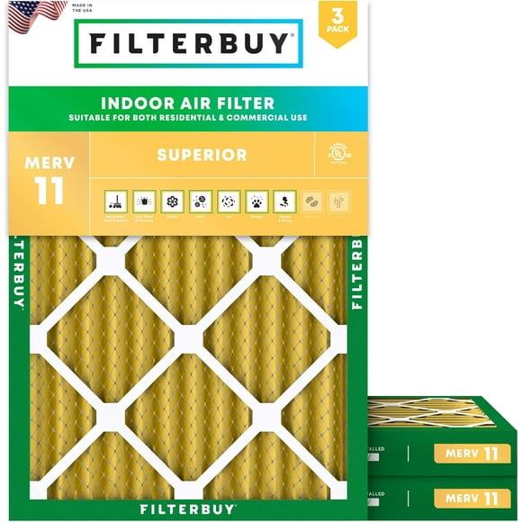 Filterbuy 20x21x2 MERV 11 (MPR 1200) Allergen Defense, Pleated HVAC AC Furnace Air Filters (3-Pack)