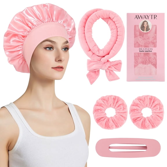 Heatless Curler Set - 5pcs Heatless Curling Rods for Long & Short Hair - No Heat Hair Curler Tool with Sleep Cap, Headband, Hair Clip