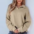 thumbnail image 4 of BiZtdJrK Womens Waffle V Neck Sweater Lapel Collar Long Sleeve Pullover Tops Casual Lightweight Plain Sweatshirts Beige M, 4 of 10