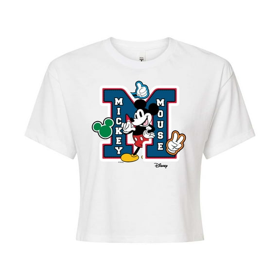 Disney - Mickey Mouse - Large Letter M Collegiate - Juniors Cropped Cotton Blend T-Shirt