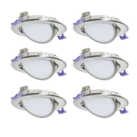 Nadair, 4’’ LED Gimbal Recessed Ultra Slim Lights, 6-pack, IC rated, Dimmable, 9W=50W, 550 Lumens, 4000K (Cool White), Large Junction box, Quick Connect System, Brushed Nickel Finish