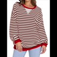 thumbnail image 1 of Sudaderas A Rayas para Mujer, Camisetas de Larga con Cuello Redondo de Gran Tamaño, Jersey Y2K, Ropa de Moda de Otoño Rojo XL, 1 of 8