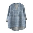 thumbnail image 2 of Blue Women's Long Sleeve T-shirt, Cotton Linen Shirts For Women 2024 V Neck Long Sleeve Tops Summer Trendy Blouses Casual Loose Tunic Tops,Women's Long sleeve T-shirt L, 2 of 4
