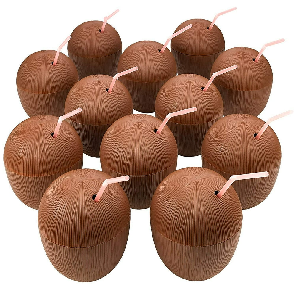 Kidsco Coconut Cup 12 Pieces, 5.5 Inches Cool and Fun Plastic Coconut