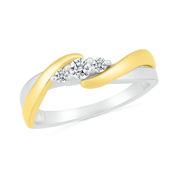 DGOLD Sterling Silver and 10kt Gold Round White Diamond Two Tone 3 Stone Ring for Women (1/5 cttw)