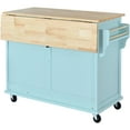thumbnail image 5 of Mint Green Kitchen Cart with Rubber wood Drop-Leaf Countertop - Concealed Sliding Barn Door, 4 Wheels, Storage Cabinet & 2 Drawers, 5 of 15