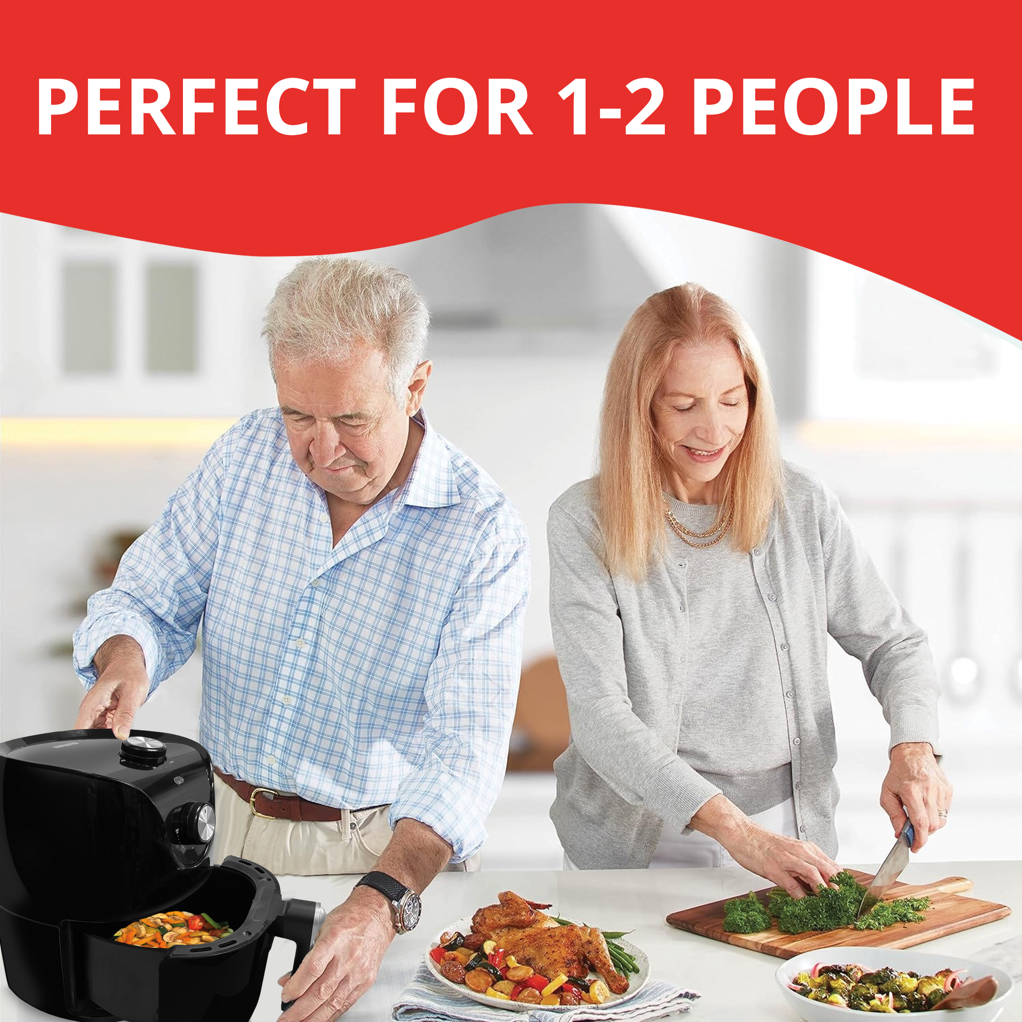 Aiwa 1200W 2.6 Quart Compact Air Fryer with 360 degree Convection Heating & 60 minute timer, Black