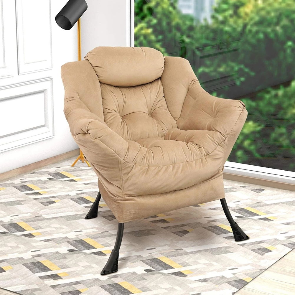 Kepooman Modern Fabric Lazy Chair, Accent Contemporary Lounge Chair, Single Steel Frame Leisure Sofa Chair with Armrests and A Side Pocket, Beige Kepooman Modern Fabric Lazy Chair, Accent Contemporary Lounge Chair, Single Steel Frame Leisure Sofa Chair with Armrests and A Side Pocket, Beige