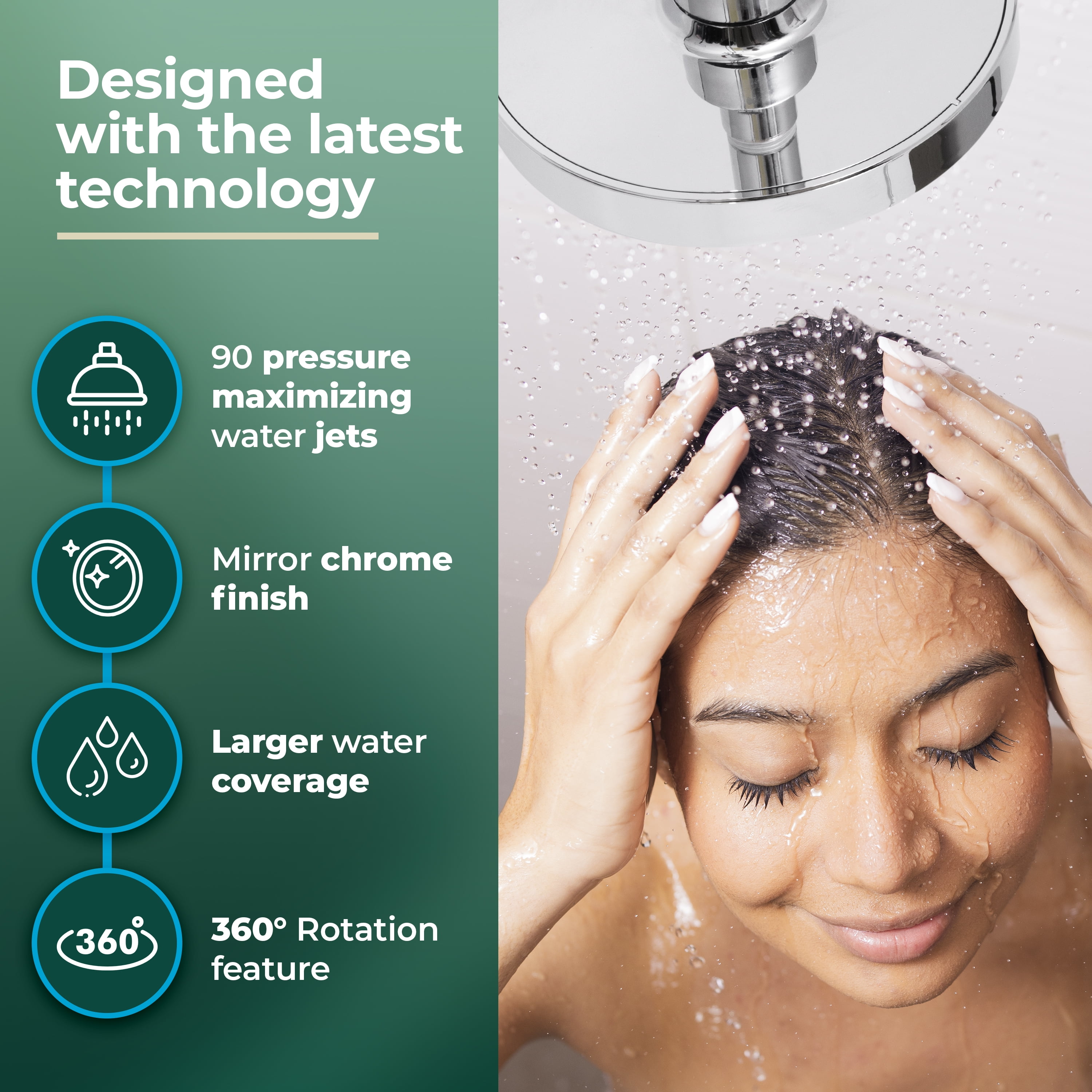 Winthorpe Conservation Rain Shower Head, High Pressure, Matte Black, Round, Fixed, 360 Degree, Low Flow, 1.8 GPM Water Saving, Rainfall Showerhead