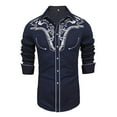 thumbnail image 3 of Button Up Shirt Men Vintage Pearl Snap Shirt Rhinestone Cowboy Cut Western Embroidered Turndown Collar Long Sleeve Tops Regular Fit Shirt Men Casual, 3 of 5