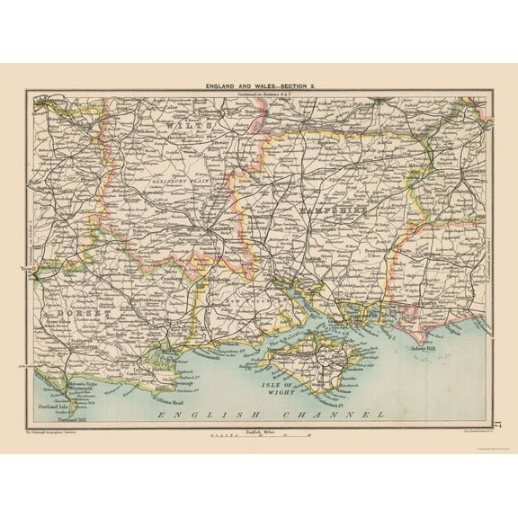 Historic Map - South England Wales - Bartholomew 1892 - Vintage Wall Art