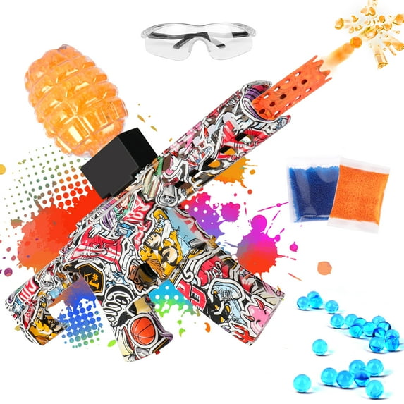 Jfieei Gel Ball Blaster, Electric Splatter Ball Blaster, with 10000 Water Beads and Goggles, and Outdoor Team Games, Over 12+, Best Gifts for Kids