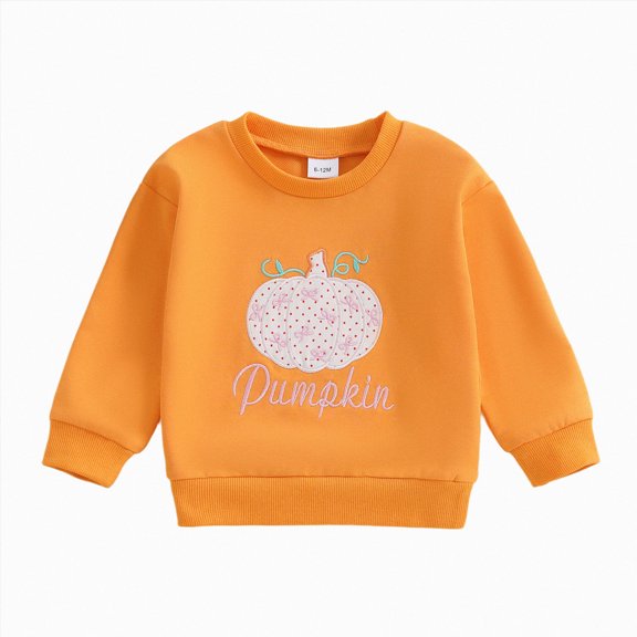 Nwiuh Toddler Baby Halloween Outfit Boy Girl Pumpkin Sweatshirt Crewneck Pullover Sweater Long Sleeve Shirt Fall Clothes (Orange, 6-12 Months)
