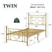 Amolife Twin Size Metal Platform Bed Frame with Vintage Cross Pattern Headboard&Footboard, Gold