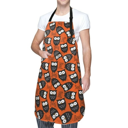 

Cauagu Owls And Boo Aprons with Pockets Waterproof Apron for Women Kitchen Cooking Apron Adjustable Bib Aprons Chef Apron for Cooking Drawing Crafting