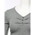 thumbnail image 4 of A2Y Women's Front Button Detail Shirring Long Sleeve V-Neck Knit Top Heather Grey S, 4 of 5