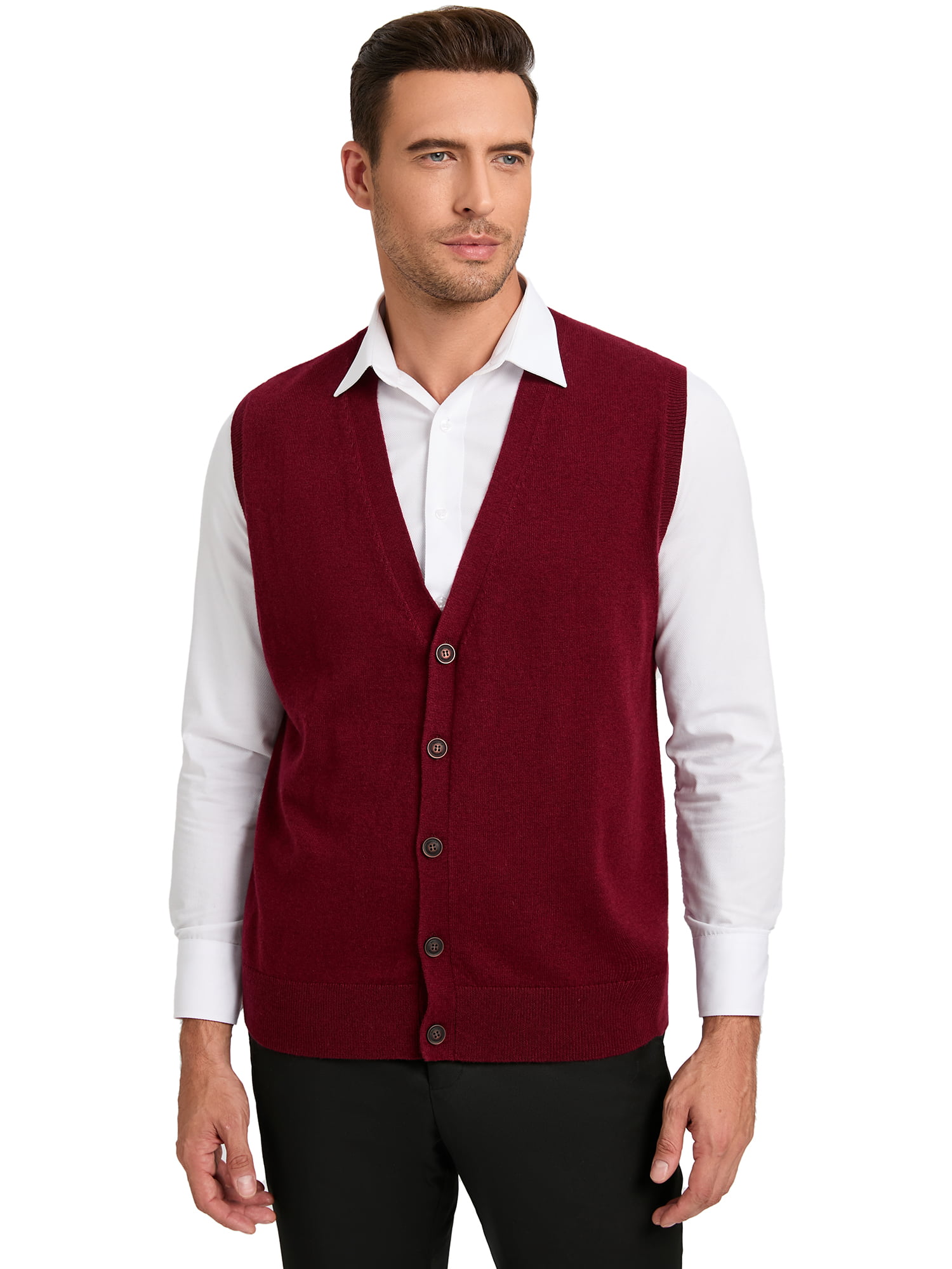 Score Vakman Oorlogsschip Kallspin Men's Vest Sweater Cashmere Wool Blended V Neck Sleeveless Button Cardigan  Sweater(Burgundy Red,3X-Large) - Walmart.com