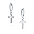 thumbnail image 3 of Bling Jewelry Womens Small Religious Cross Dangle Huggie Earrings SilverRoseGold, 3 of 6