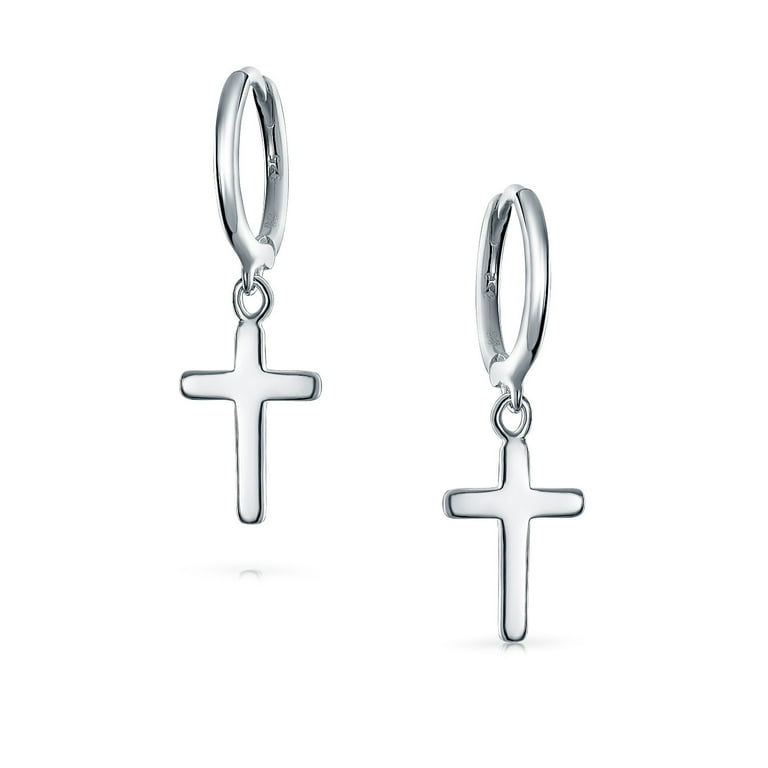Rose Gold-plated Sterling Silver Huggie Hoop Earrings with Dangle Cross Rose Gold-plated Sterling Silver Huggie Hoop Earrings with Dangle Cross