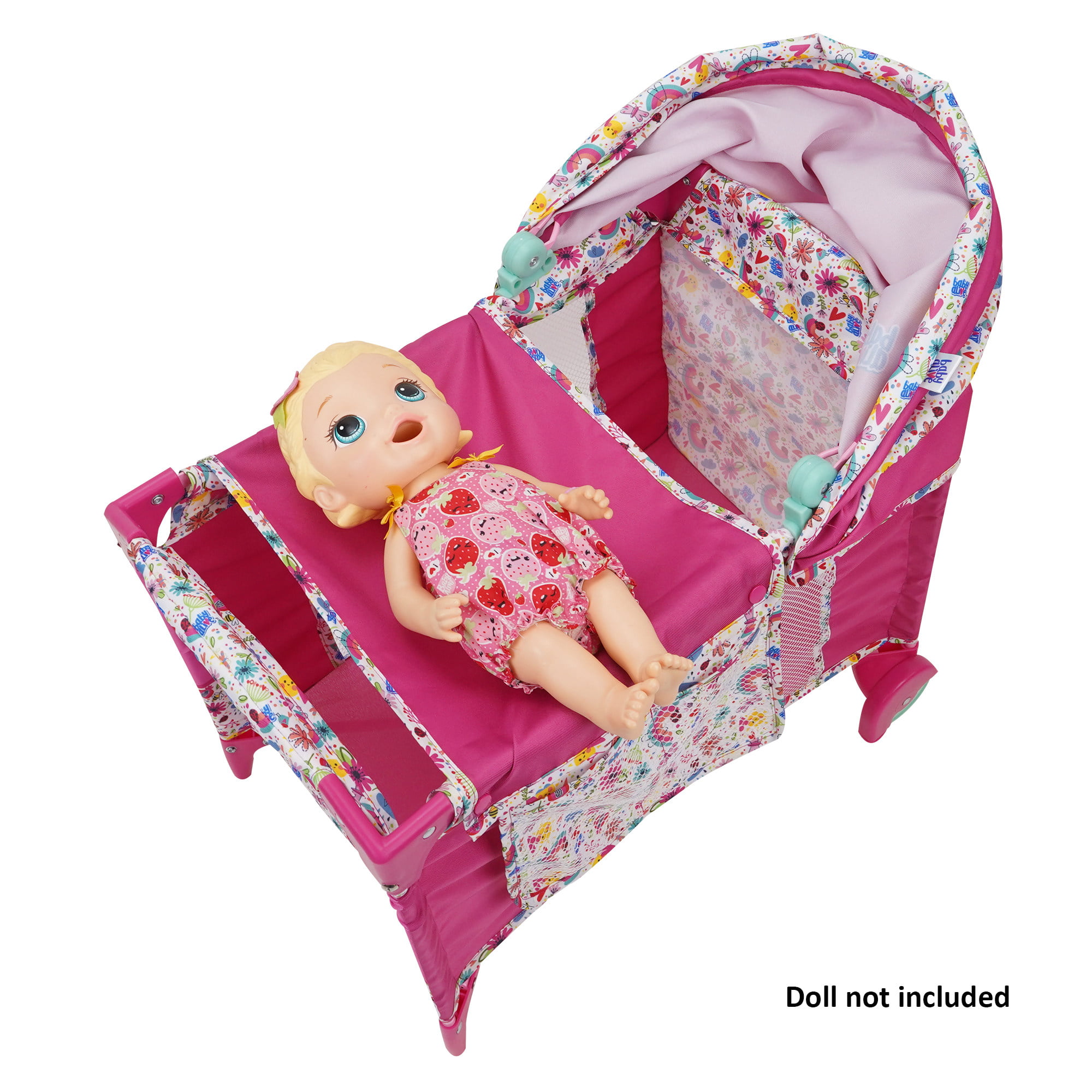 Baby Alive: Doll Stroller - Pink & Rainbow - Fits Dolls Up to 24,  Retractable Canopy, Safety Harness for Baby Doll, Two-Toned Handle &  Wheels
