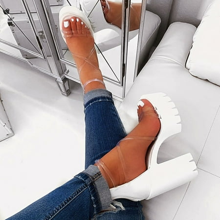 

Bescita Clearance Sandals for Women Women S Chunky Heels Zippered Waterproof Platform High Heels Shoes Sandals Flash Picks White 8.5