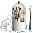 thumbnail image 2 of SugarBloom Makeup Brush Holder with Lid 360 Rotating Clear Dustproof Make Up Organizers for Vanity Bathroom Countertop,White, 2 of 3