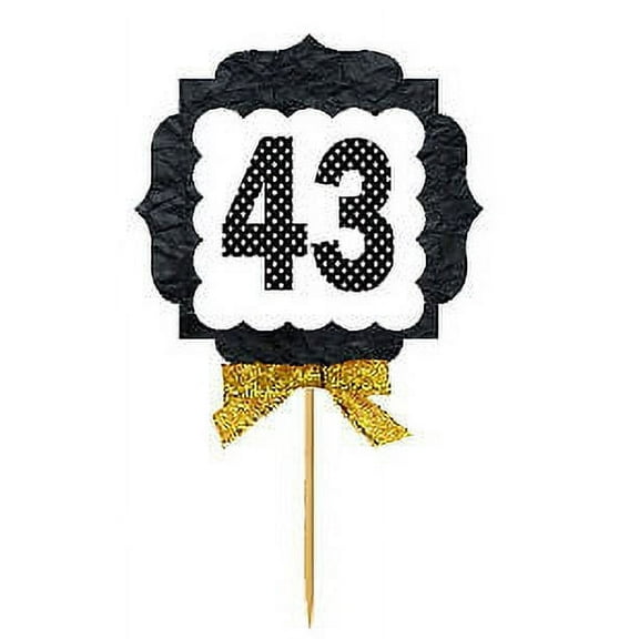 43rd Birthday / Anniversary Gold Ribbon Hand Crafted Novelty Cupcake Decoration Toppers / Picks -12ct