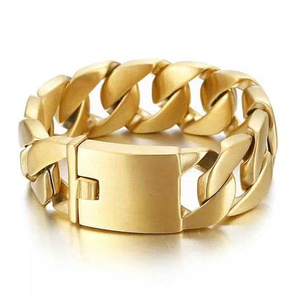 QQTDFG 9" 24mm New Brushed 316L Stainless Steel Gold Tone Curb Cuban Link Mens Bracelet-default