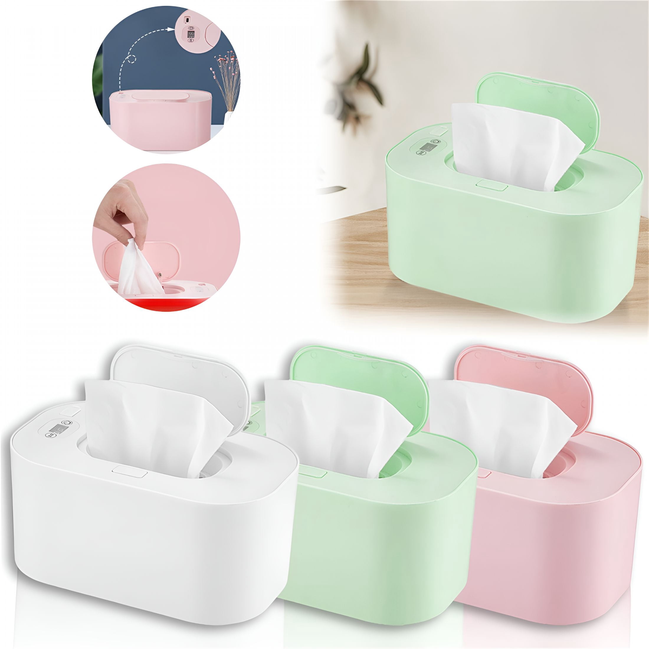 HIBIBUD Smart Car Tissue Warmer-Wipe Warmer for Vehicle And Home Use,Constant Temperature Moisturizing Box with Temperature Display,No Need Water And Sponge,Portable Insulated Wipes Holder