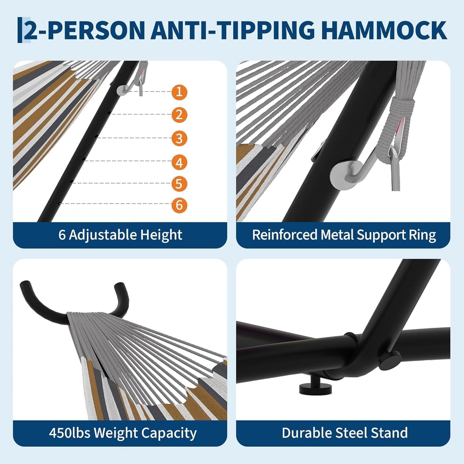 Double Hammock, Heavy Duty Portable, 500 lb Weight Capacity, Perfect for Both Indoors and Outdoors, 2 Person Hammock with Carrying Bag