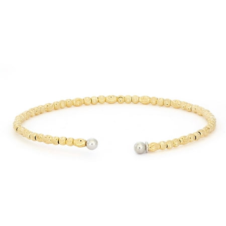 Giuliano Mameli Sterling Silver 14kt Yellow Gold- and White Rhodium-Plated Bracelet with Textured Round and Oval Beads