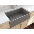 thumbnail image 4 of BOCCHI Contempo Apron Front Fireclay 30 in. Single Bowl Kitchen Sink with Protective Bottom Grid and Strainer in Matte Gray, 4 of 5