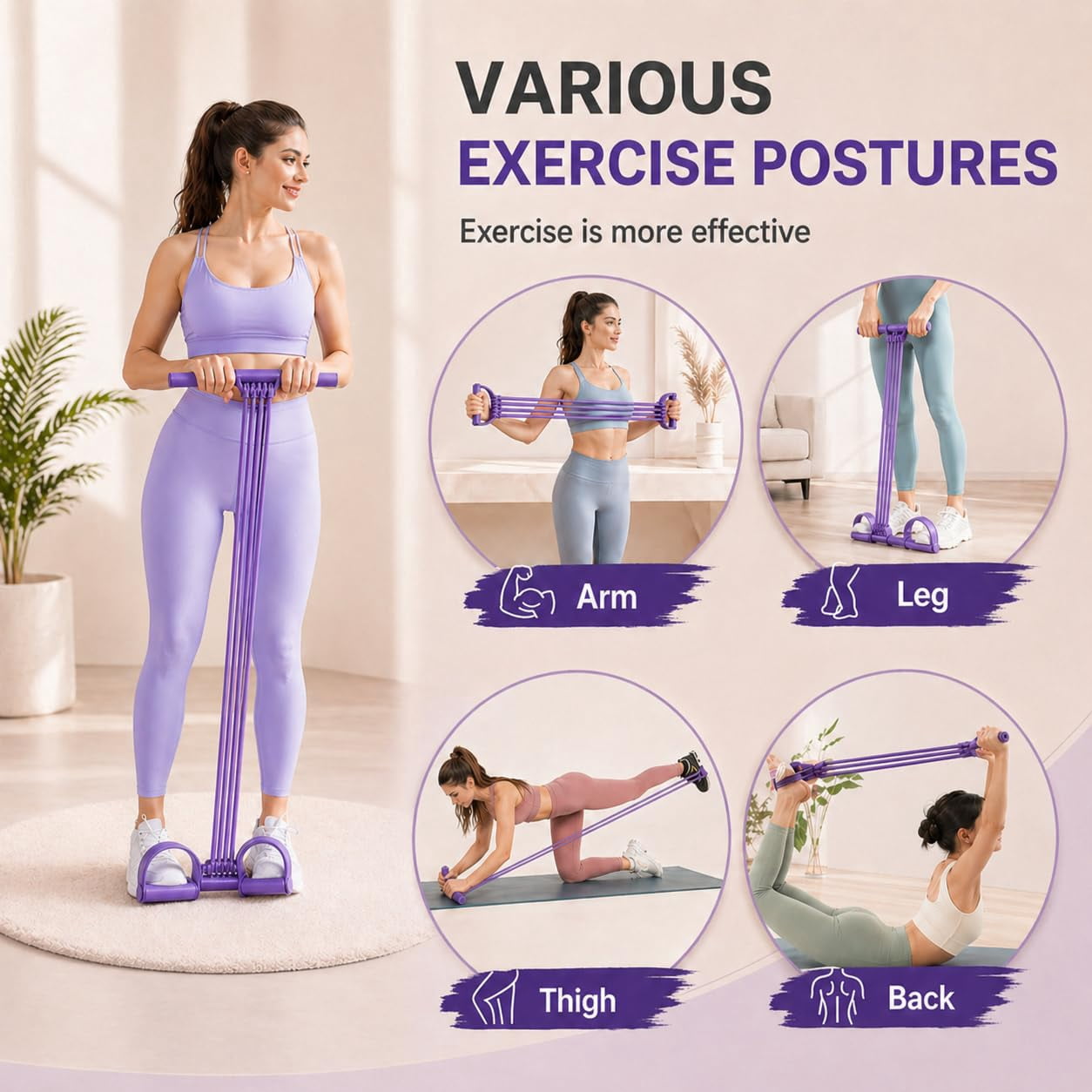 Pedal Resistance Band with Handle – 8‑Tube Detachable 3‑in‑1 Foot Pedal Resistance Trainer for Back Stretch, Chest Expand, Leg Pull, Home Gym