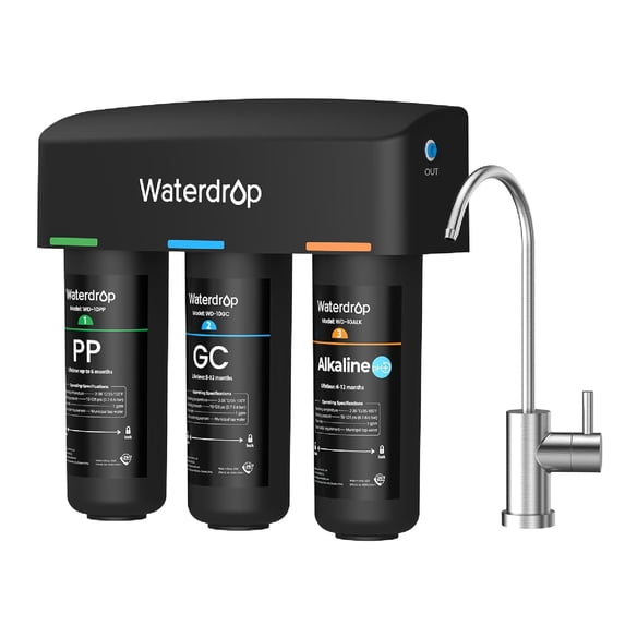 Restored Waterdrop TSB-ALK 8 Layer Slightly Alkaline Under Sink Water Filter System, Reduces PFAS, PFOA/PFOS, with Dedicated Faucet, Under Sink Water Filtration System (Refurbished)