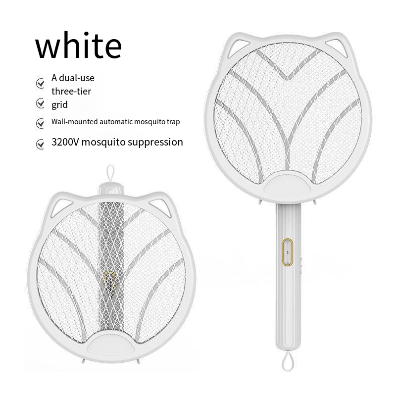 Rotating Head Electric Fly Swatter Foldable Bug Fly Zapper Mosquito Zapper Racket w/HandsFree