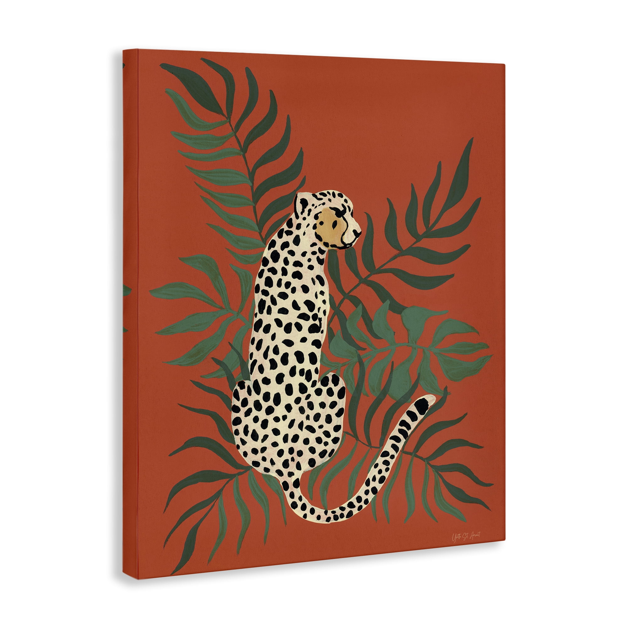 Stupell Industries Leopard & Palm Leaves Animals & Insects Painting Gallery Wrapped Canvas Art Print Wall Art, 16 x 20