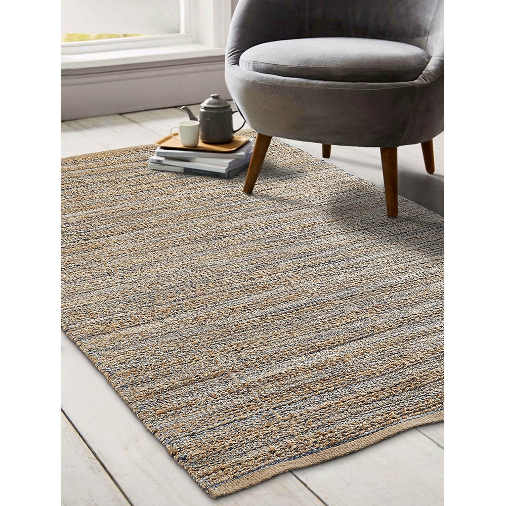 LR Home Natalie Ira Natural/Navy Striped Farmhouse Jute Blend Runner Rug, 2'6" x 7'9"