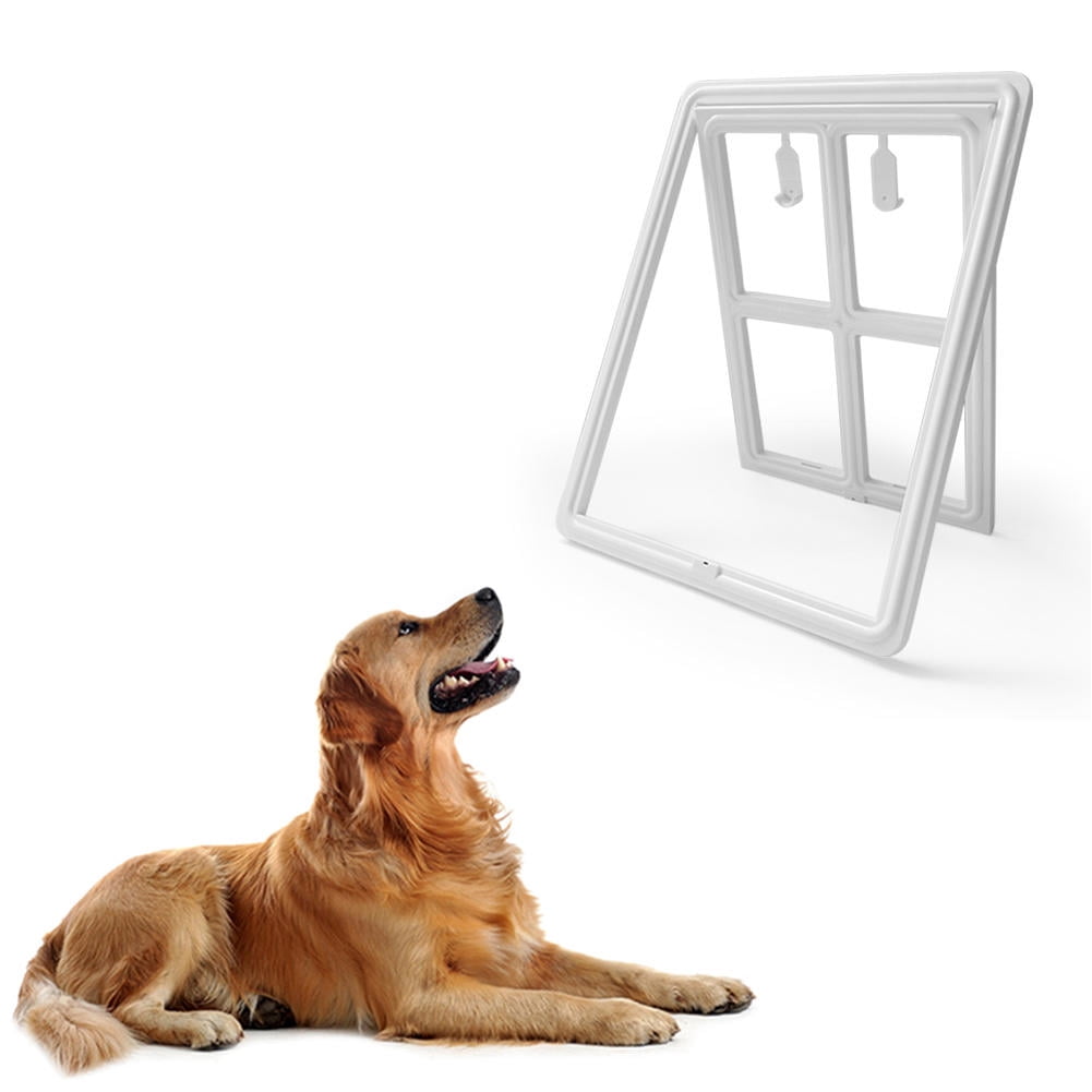 BIMZUC Plastic Pet Dog Puppy Cat Door Magnetic Locking Safe Flap for Screen Window Gate, Large White, 18.11 inches / 46 cm, Easy Installation, Perfect Home Protection Pet Accessory